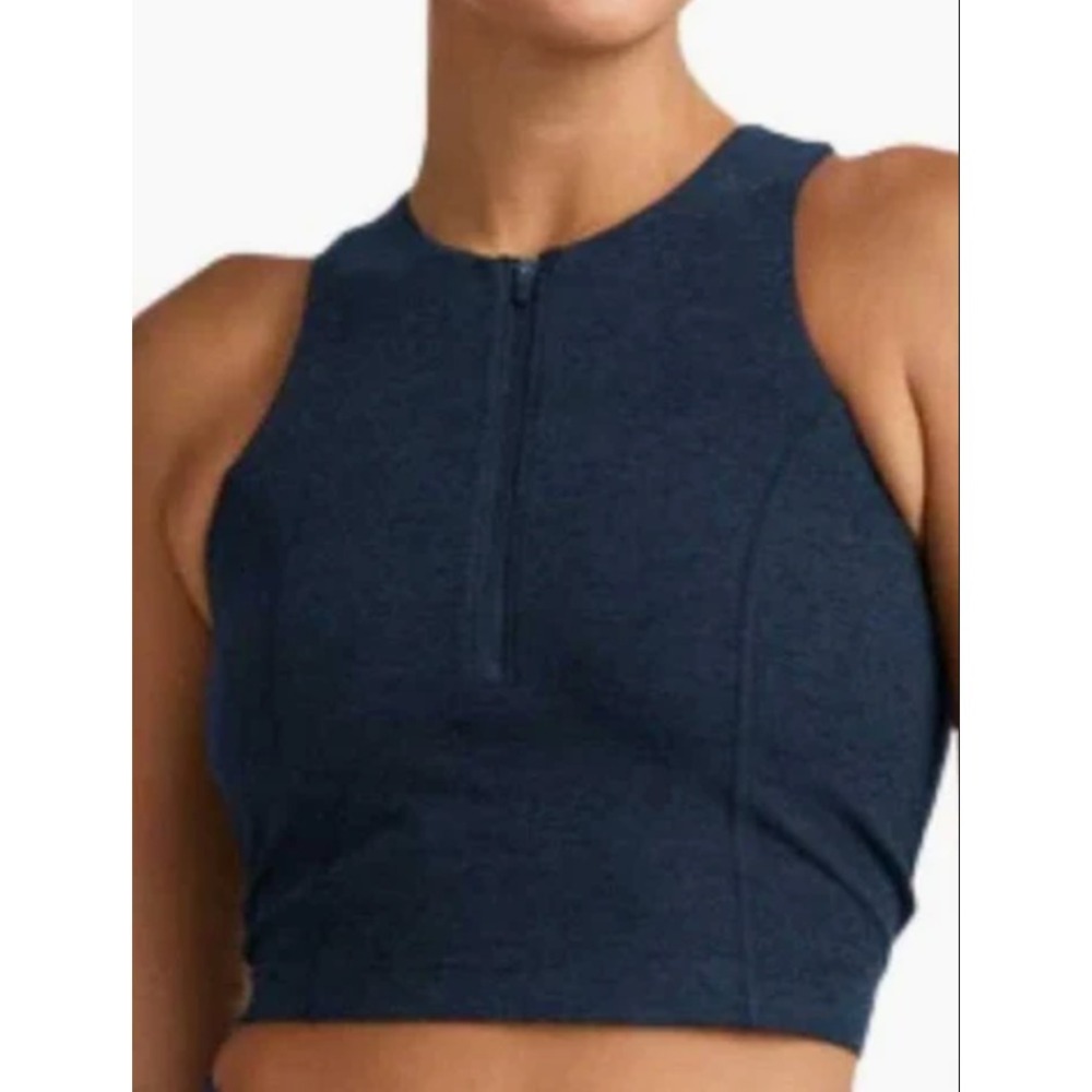 Beyond Yoga Spacedye Move Up Cropped Zip Tank Size Small Navy SD4726